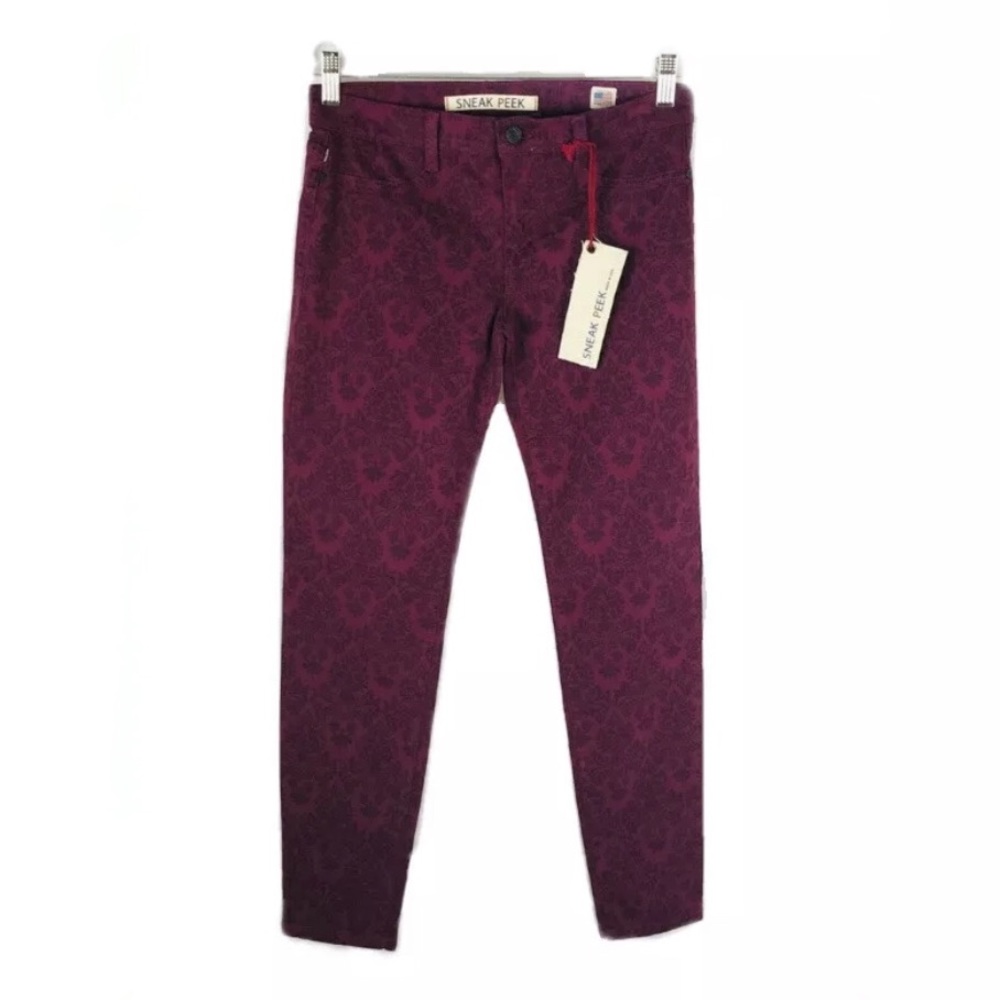 Sneak Peek Red Pattern Skinny Jeans -Size 5 junior